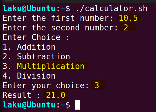 Simple calculator in Bash