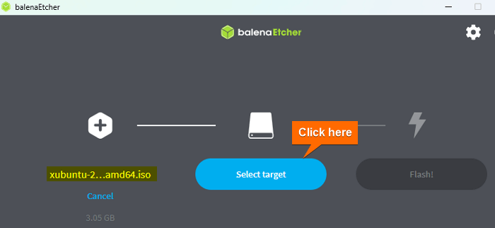 Click on Select target on Etcher