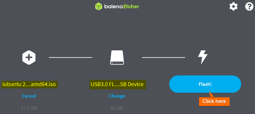 Click on flash on etcher
