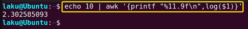 awk command to calculate logarithm of a number