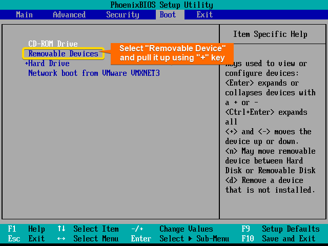 Pull the "Removable Devices" option at first using plus "+" key