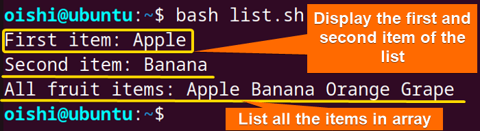 List the string in an array 