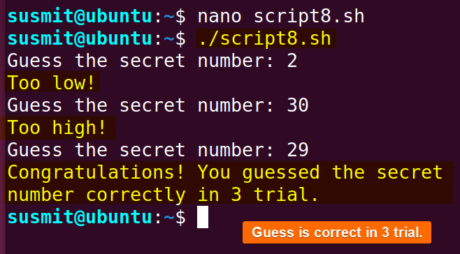 The original number is guessed in 3 trials.