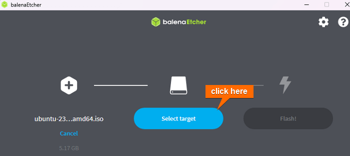 Click on "Select target" on Etcher.