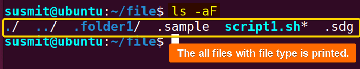 The file type of all files has been printed.