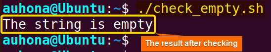 Check if a string is empty using -z option in if-else statement.