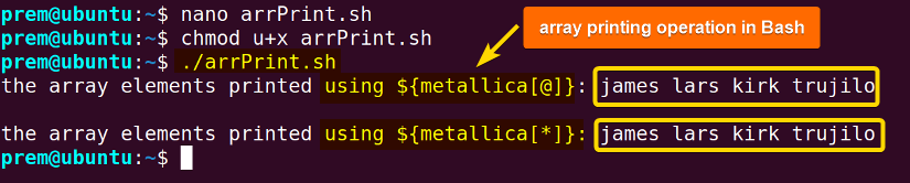array operation to print array