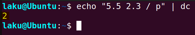 Division of float using the dc command