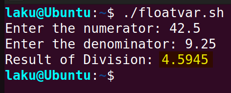 Floating point division of two variables