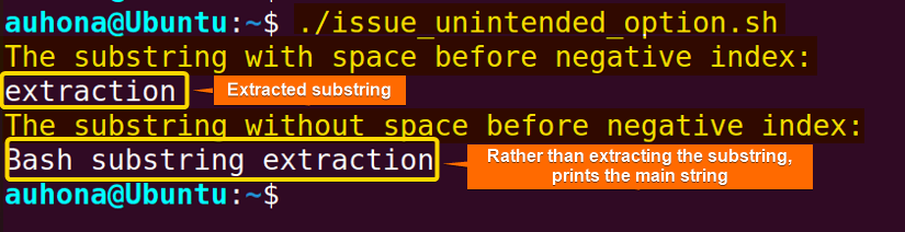 Unintended option error issue in substring extraction.