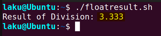 Floating point result of integer division in Bash