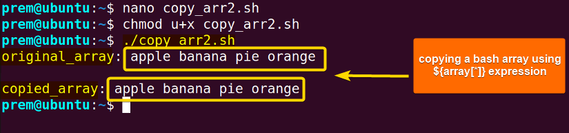 bash copy array with * notation