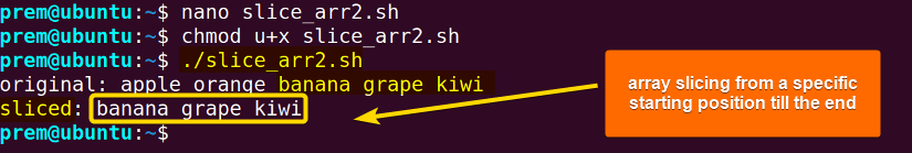 slice array from a starting index in Bash