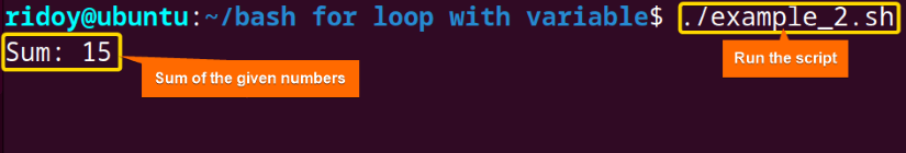 The Sum of Numbers in the list are calculated
