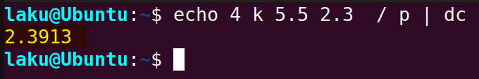 Division of float with precision using dc command