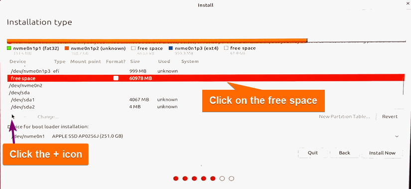 Selecting free space for root partitioning