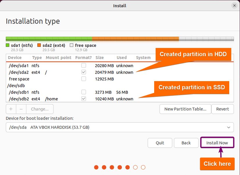 summary of allocated space in partition