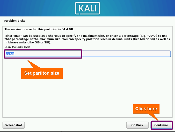 Setting partition size