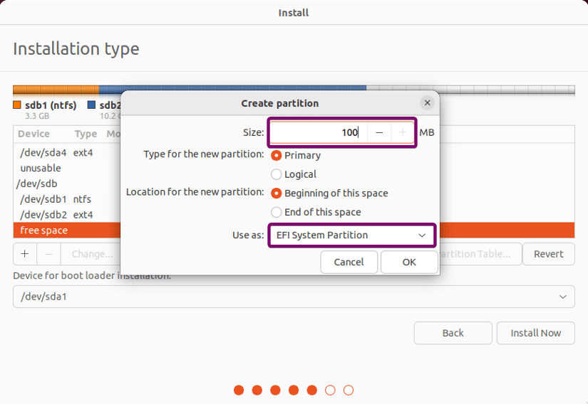 setting EFI partition
