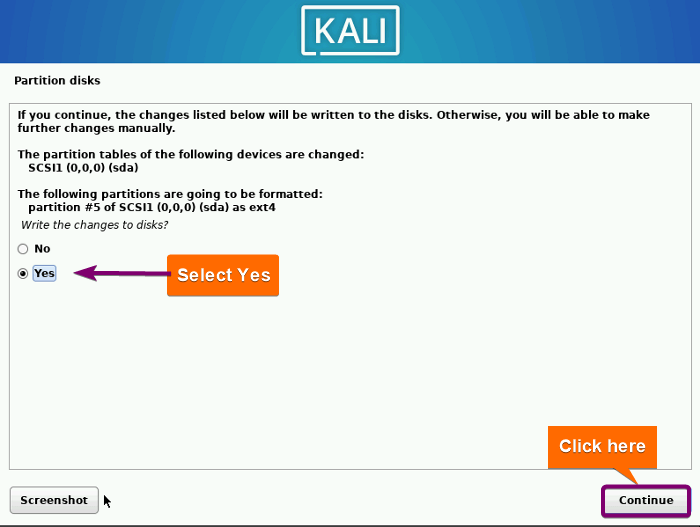 Select Yes to confirm partitioning