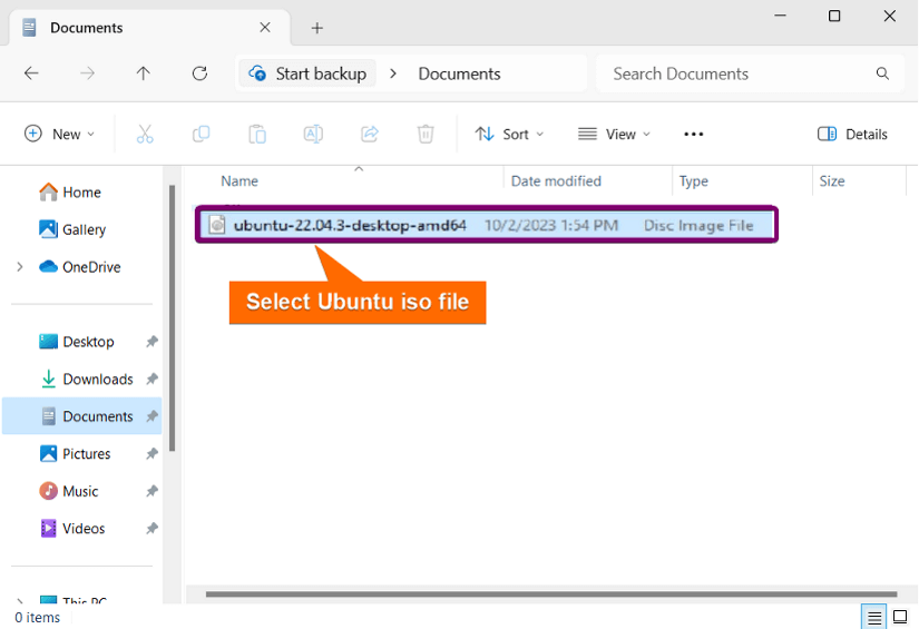 Select ISO of ubuntu from file manager