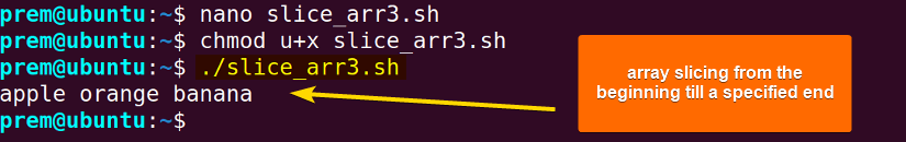 bash slice array up to an ending index