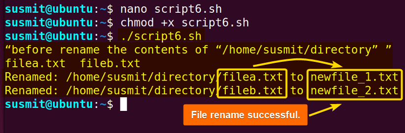 The for loop has renamed two files.