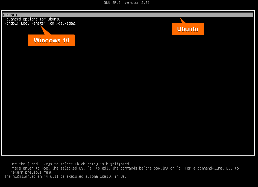Windows 10 and ubuntu in the startup boot
