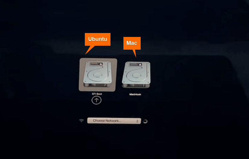 Choose ubuntu or mac from startup menu