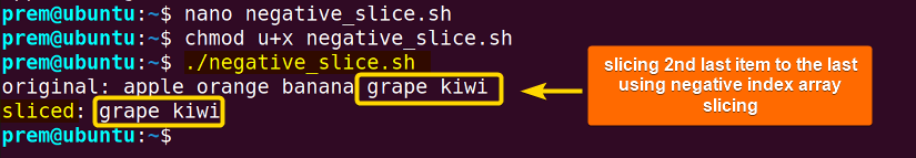array slicing using negative index 