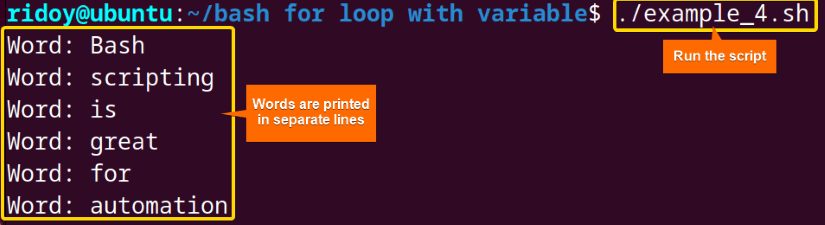 All Words in the Sentence are printed