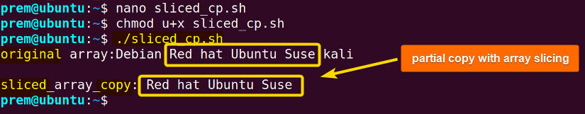 array slicing to copy array
