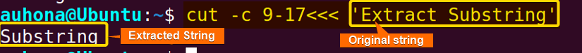 Index-based substring extraction using cut command in Bash.