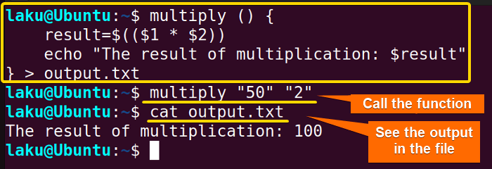 Redirecting output of a Bash function
