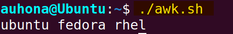 The output of split string operation using "awk" command.