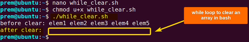 while loop clears bash array