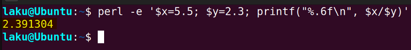 perl command to perform floating point division with precision