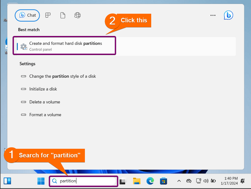 Search for partition