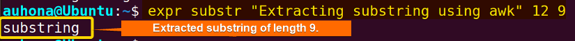 Index-based substring extraction using the "expr" command in Bash.
