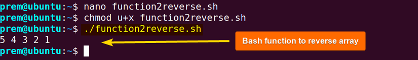 Bash function to reverse array