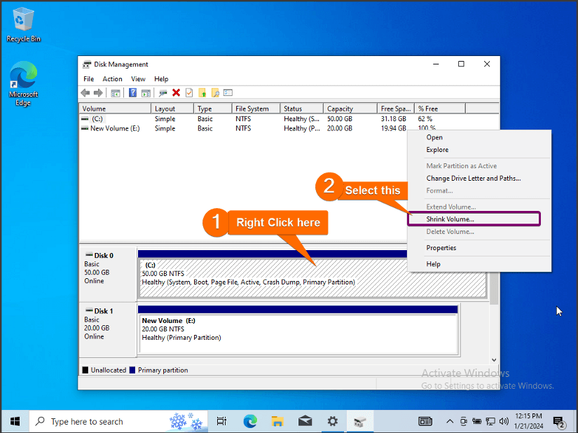 Shrinking space in C: drive