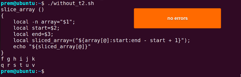 output without any errors