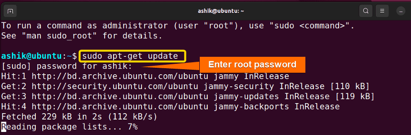 executing sudo apt-get update