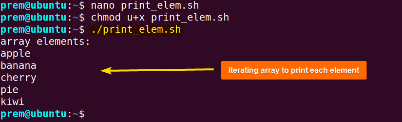 bash foreach array print