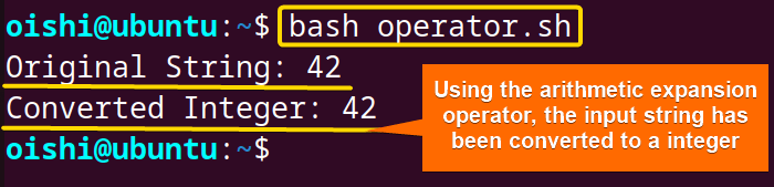 Using the arithmetic expansion the string has been converted into int