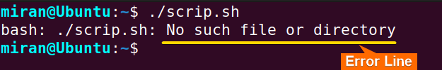 Incorrect script Name and no such file or directory error