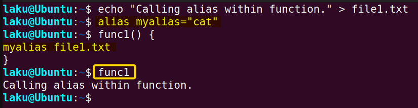 Calling aliases within Bash function