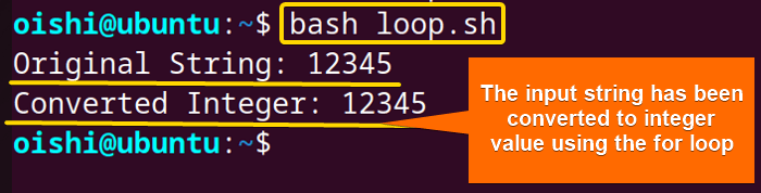 Converting the string into integer using loop