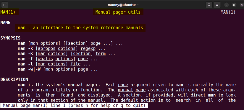 manpage of man command