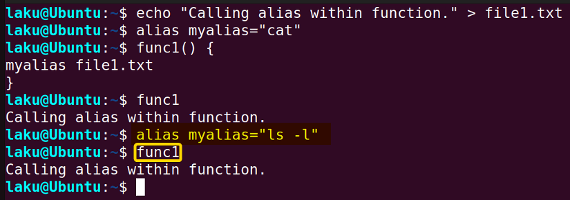 Calling alias within Bash function